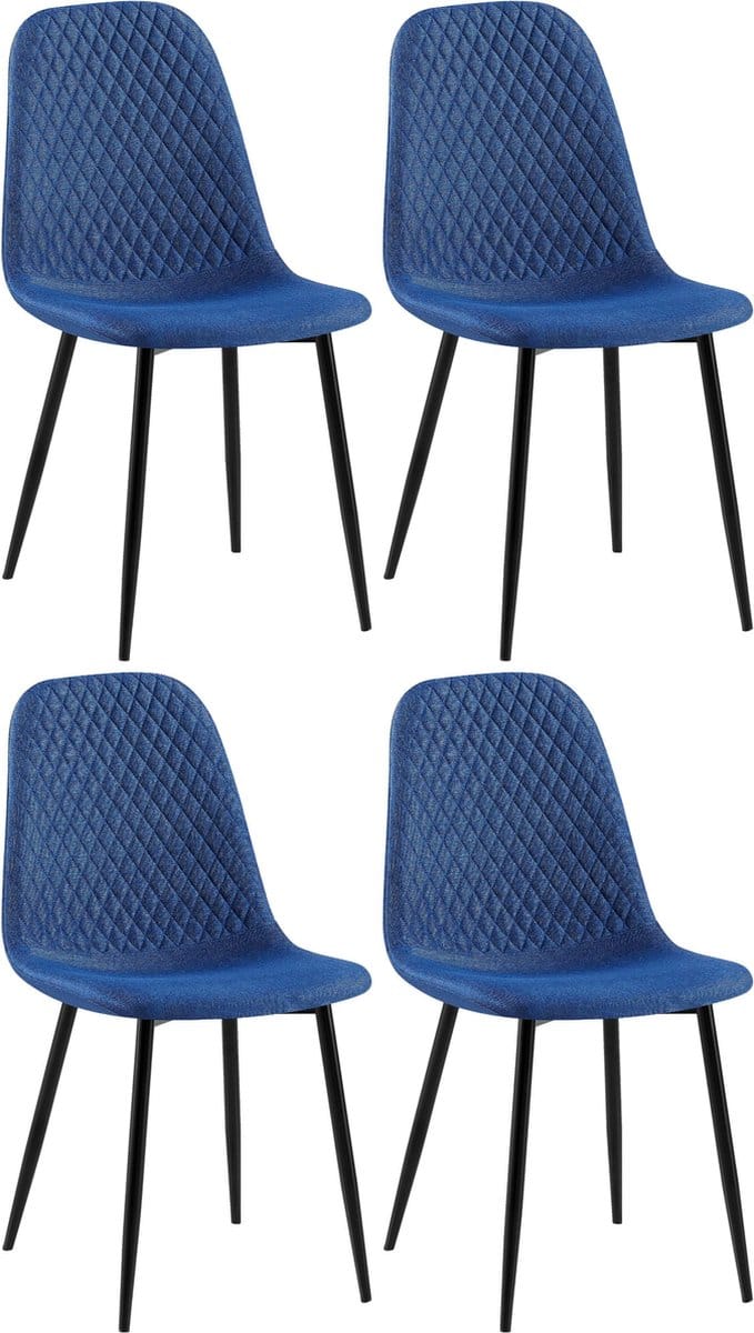 CLP Giverny Set van 4 eetkamerstoelen - zonder armleuning - blauw Stof