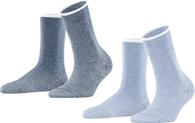 Esprit Allover Stripe 2-Pack gedessineerd katoen multipack sokken dames blauw - maat 35-38