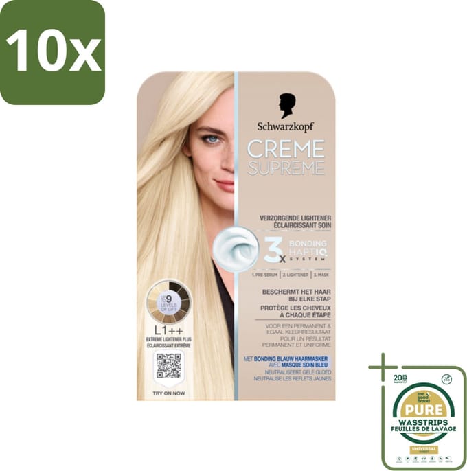 10 x Schwarzkopf - Haarkleuring - Creme Supreme L1++ - Extreme Lightener Plus - 245g - Grootverpakking - Haarkleuring - Permanent - Crème - Lichte Haar - Blond