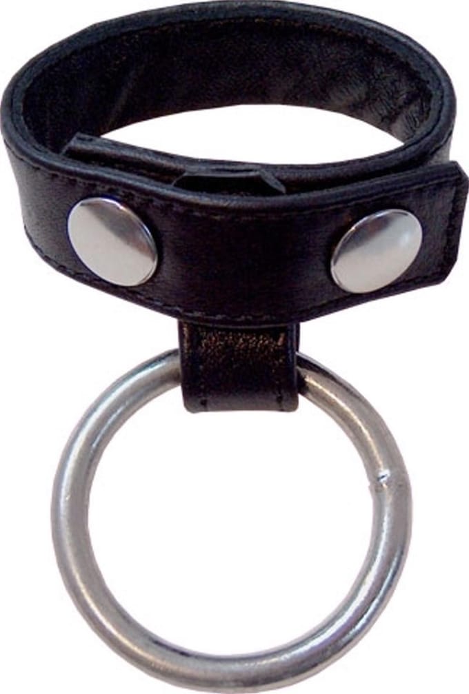 Cockstrap with penisring 35 mm leer - metaal