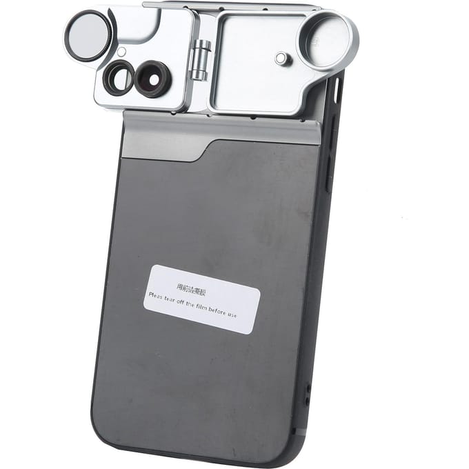 Telefoonhoesje met Meerdere Lenzen voor iPhone 12 met Externe Macro Groothoek CPL Filter Lens gray