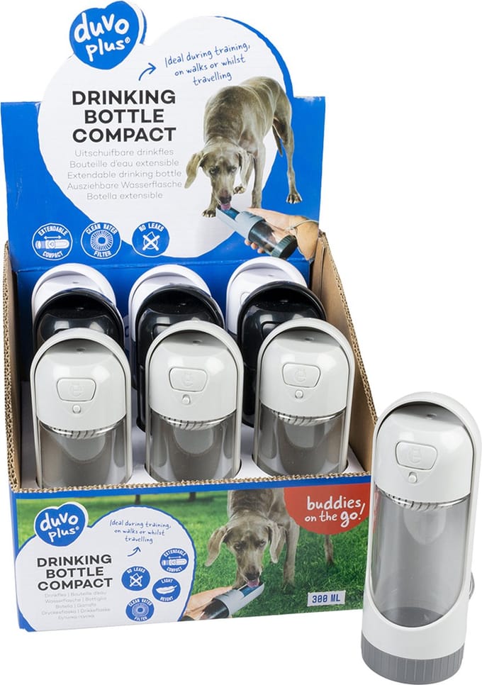 Duvoplus - Waterfles - Hond - Drinkfles Compact 300ml - 6,5x6,5x18,5cm - Display Gemengde Kleuren - 1st