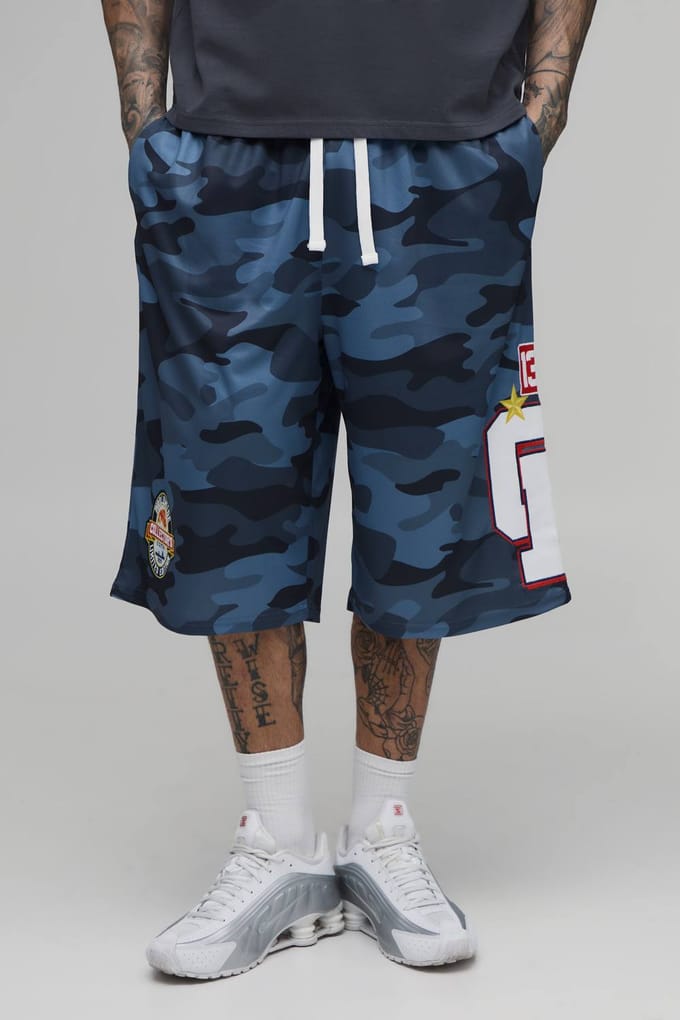 Lange Camo Applicatie Mesh Jorts | Charcoal | Size XS