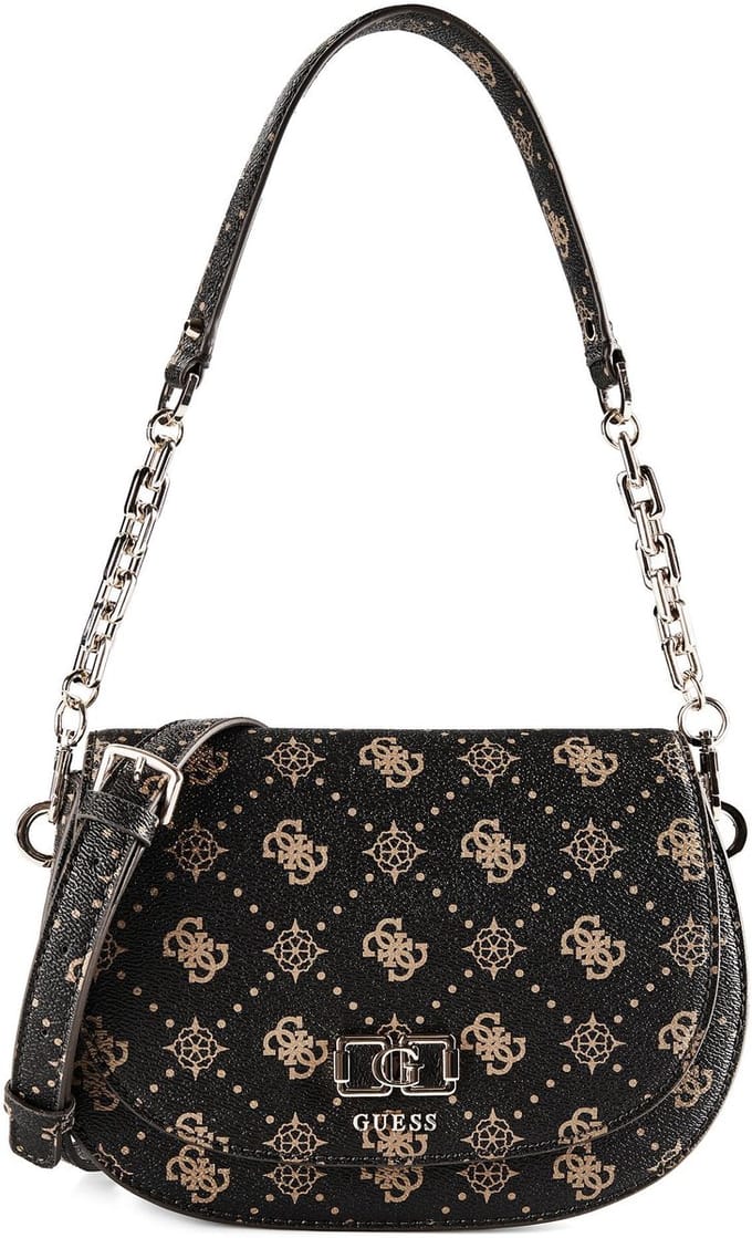 GUESS schoudertas Emelie Logo Flap Shoulder Bag Espresso Logo donkerbruin