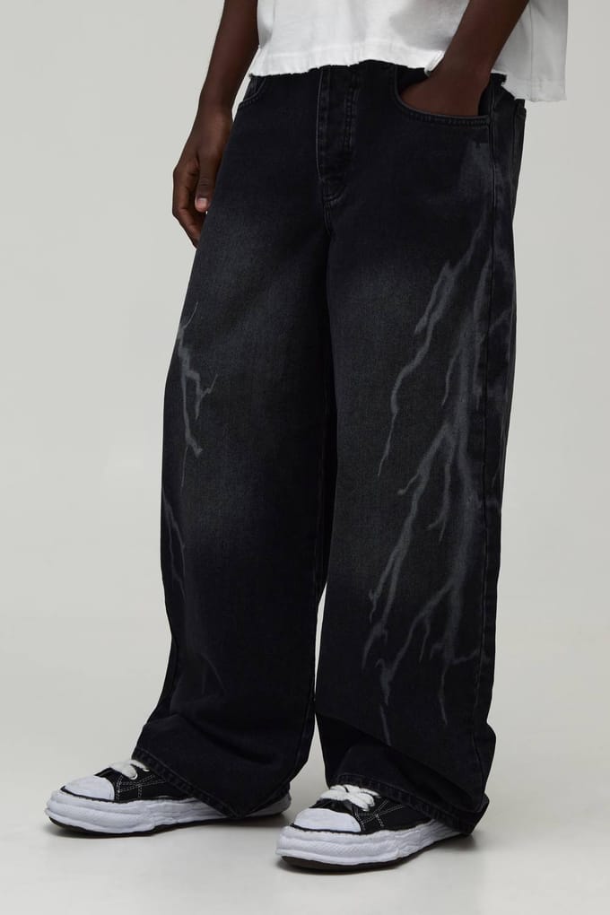 Lightning Laser Baggy Fit Jeans | Washed Black | Size 62R