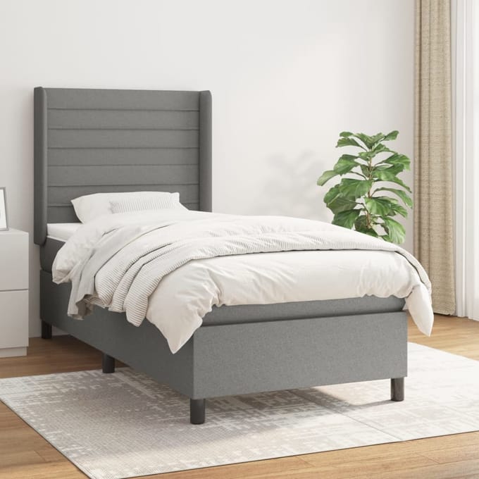 vidaXL - Boxspring - met - matras - stof - donkergrijs - 90x190 - cm