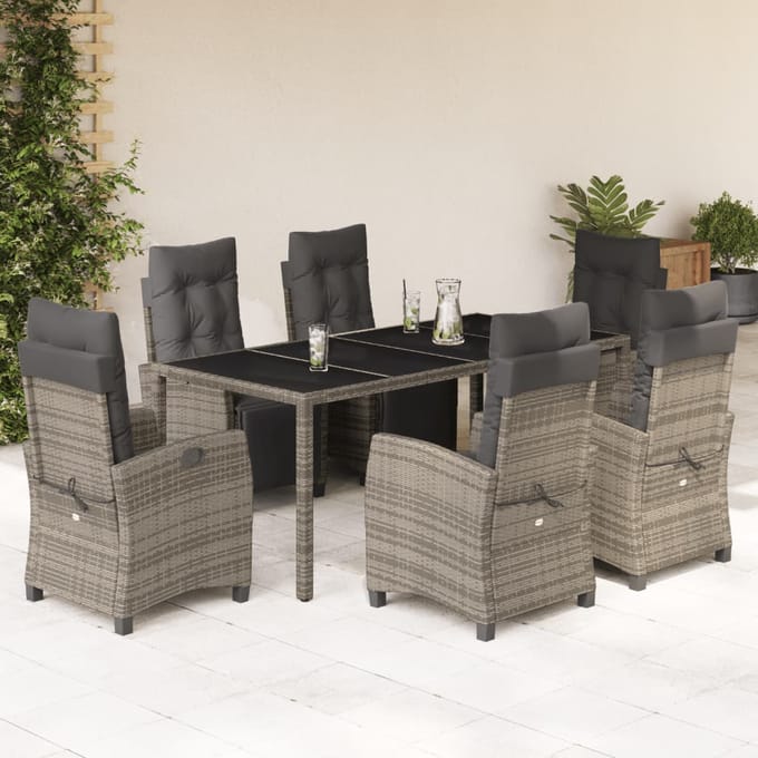 vidaXL - 7-delige - Tuinset - met - kussens - poly - rattan - grijs