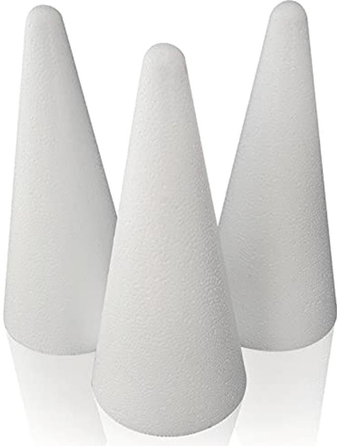 Piepschuim Kegels 9 cm Ø x 20 cm Hoog - 3 Stuks, Wit voor Creatief Handwerk