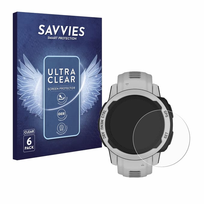 Savvies - Screenprotector voor Garmin Instinct 2S Solar (40 mm) - Folie Beschermfolie transparant 6 Stuks