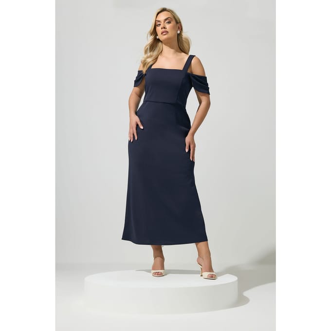 Yours London Marineblauwe Maxijurk Met Open Schouders Size 46