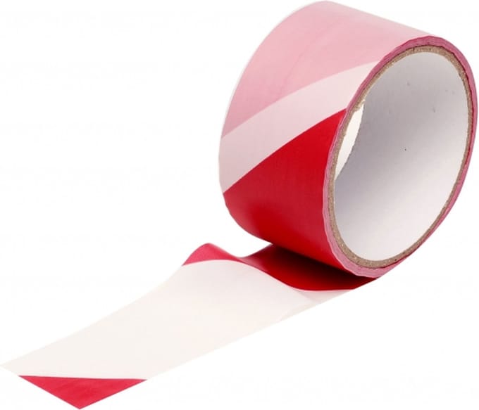 Kinzo Markeerlint - 25 meter - rood/wit - afzetlint - 4,8 cm breed