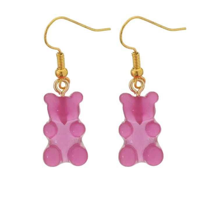 oorbellen gummybear goud donkerroze rvs