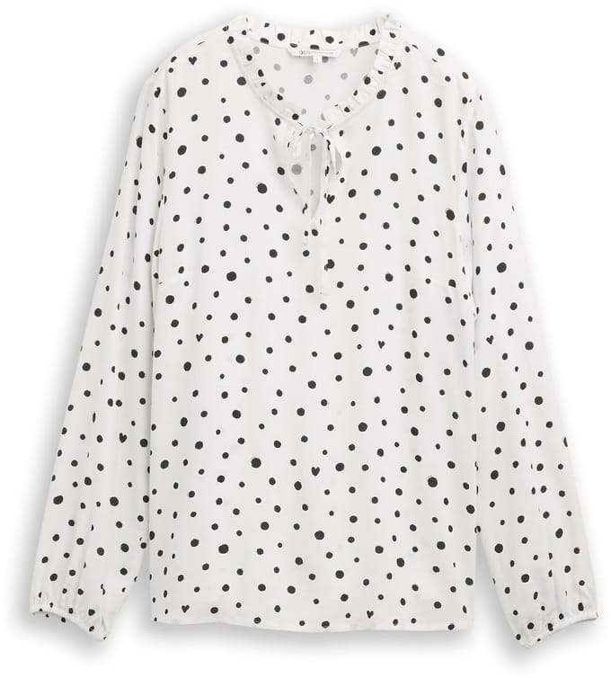 Tom Tailor Denim - Blouse met stippenpatroon - Maat XXL - small offwhite black dot print