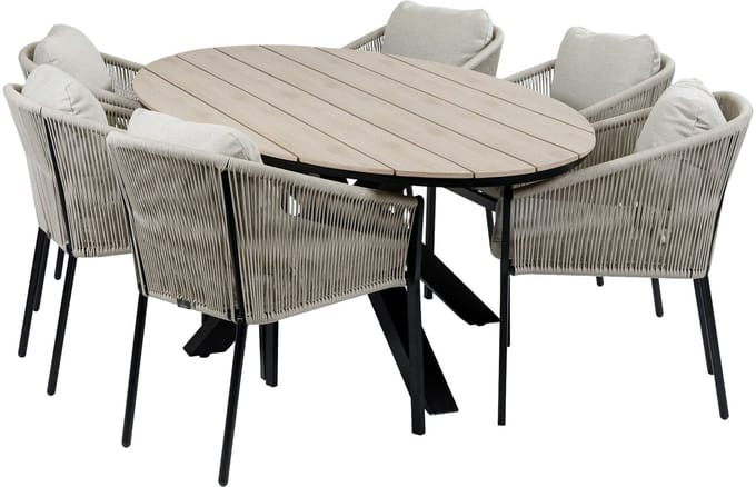 Tuinset Elvira/Cyprus | 6 personen | Ovaal 220 cm | Rope & polywood