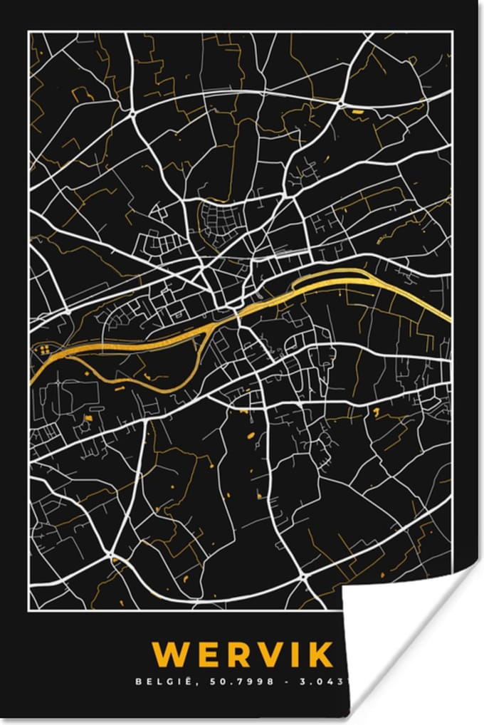 Poster Wervik - Plattegrond - Kaart - Goud - Stadskaart - 40x60 cm