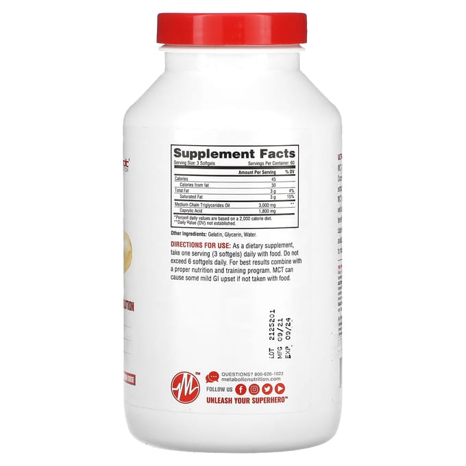 Metabolic Nutrition, MCT 3000, 1.000mg, 180 softgels