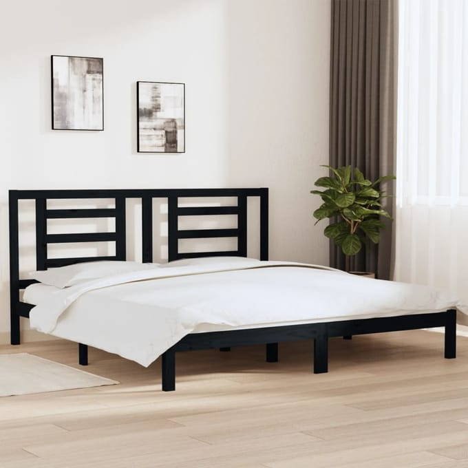 vidaXL - Bedframe - massief - grenenhout - zwart - 200x200 - cm