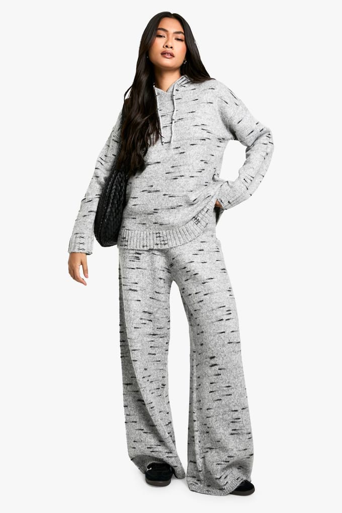 boohoo Dames Zachte Gebreide Marl Oversized Gebreide Hoodie | Grijs | Maat: Medium