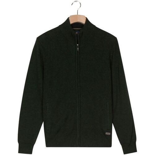 Baileys Vest Subtle Short Lines Woven Pattern Fullzip Structure Knit Donker Groen / male