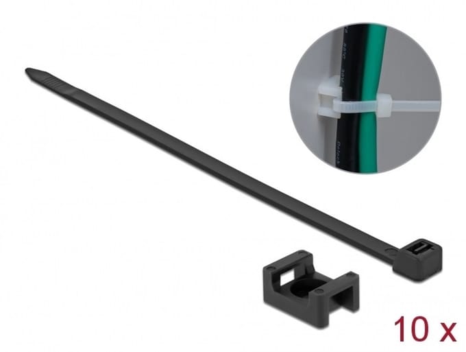 Tie-wraps met montagehouder | 150 x 7,2mm | zwart | 10 stuks