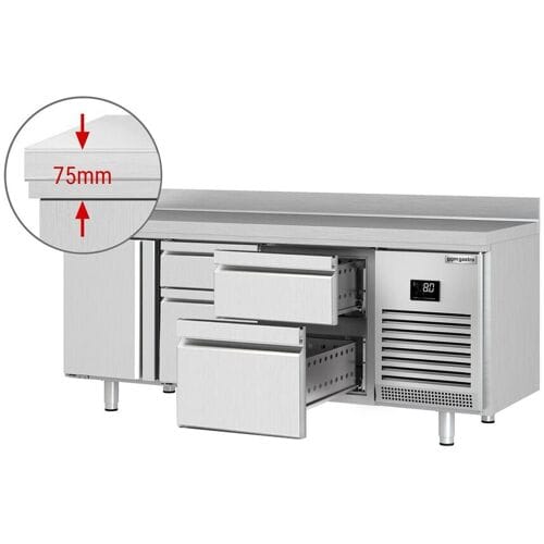 GGM Gastro Koelwerkbank PREMIUM PLUS - 1960x600mm - met 1 deur - met 4 lades - opstand zilver