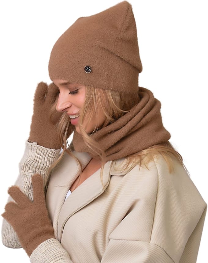 Alur - Dames Winterset - Beanie + Sjaal + Handschoenen - Modieuze Karamel
