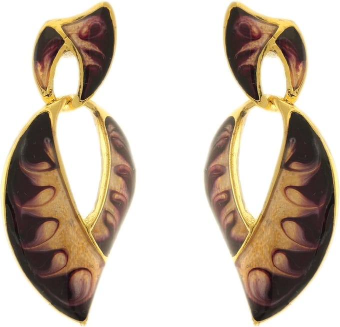 Behave - Dames oorbellen - Goudkleur paars design hangers - 4 cm