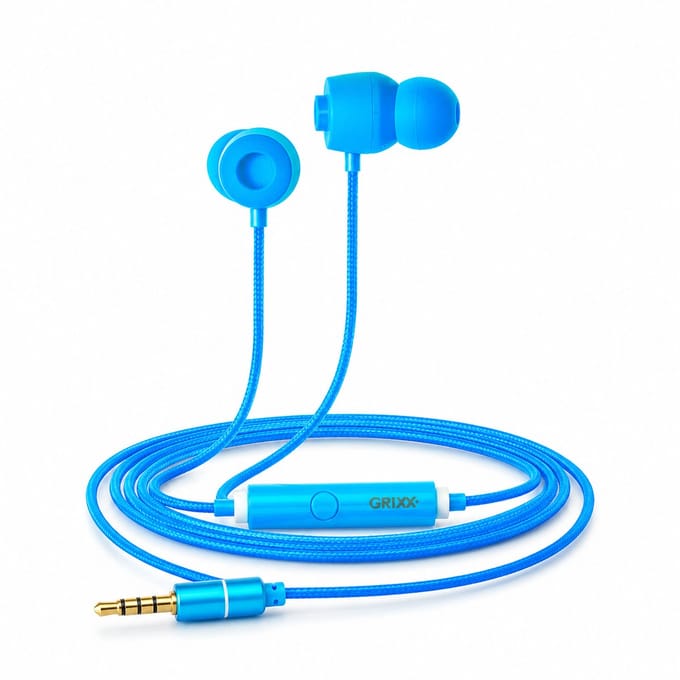 Grixx oordopjes met draad - 3.5mm jack - microfoon - handsfree bellen - blauw