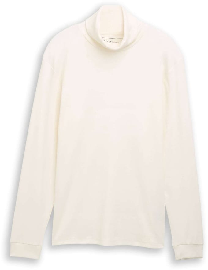 Tom Tailor Denim - Shirt met rolkraag en geribbelde structuur - Maat M - Wool White