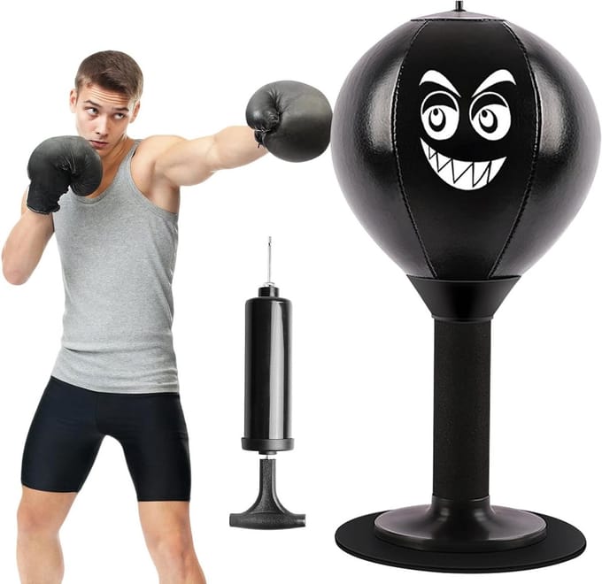 Boksbal tafel - Mini bokszak - Stress verminderen - Sterke zuignap - 15 cm hoog - Zwart