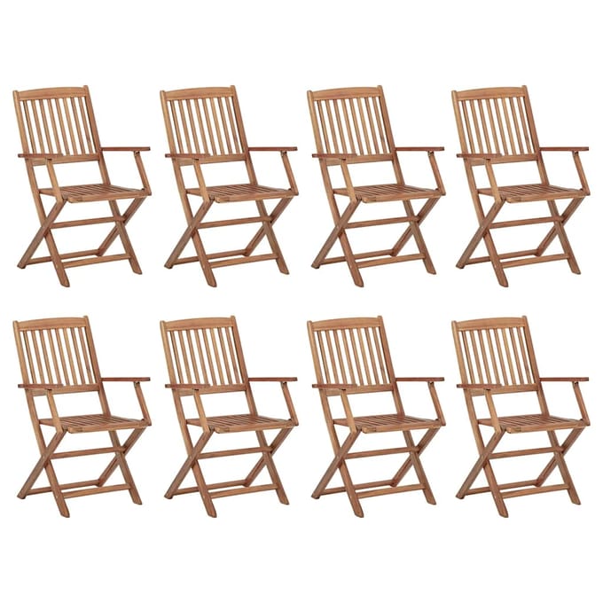 vidaXL - Opklapbare - stoelen - met - kussens, - 8 - stuks, - gemaakt - van - massief - acaciahout.