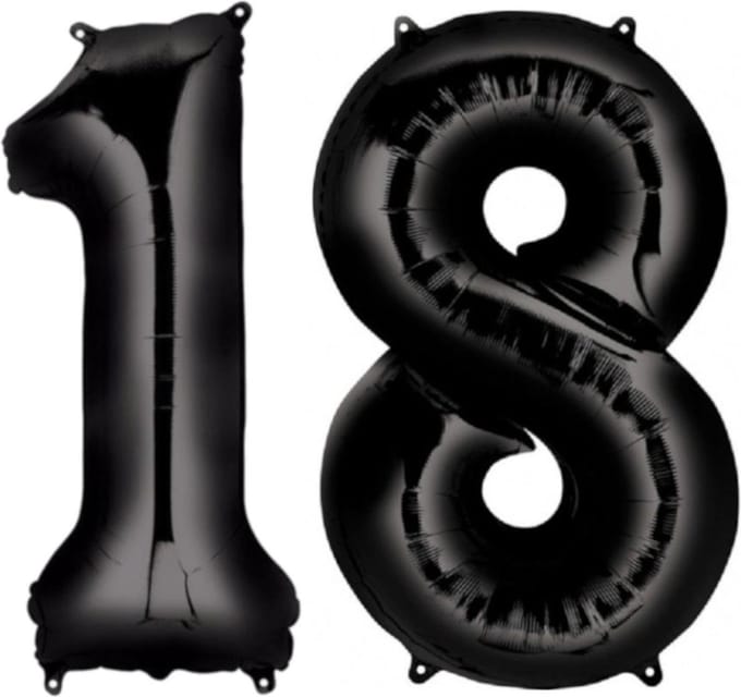 Ballon Cijfer 18 Jaar Zwart 36Cm Verjaardag Feestversiering Met Rietje