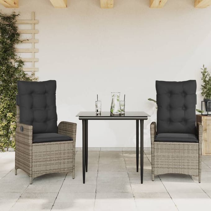 vidaXL - 3-delige - Tuinset - met - kussens - poly - rattan - grijs