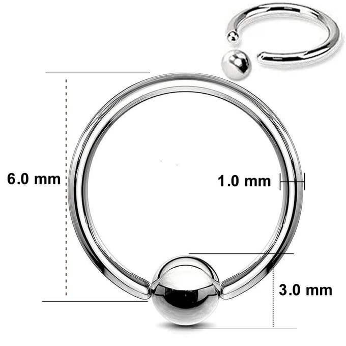 Ball Closure Piercing Ring – 1.0 mm Dikte – 6.0 mm Diameter – Chirurgisch Staal