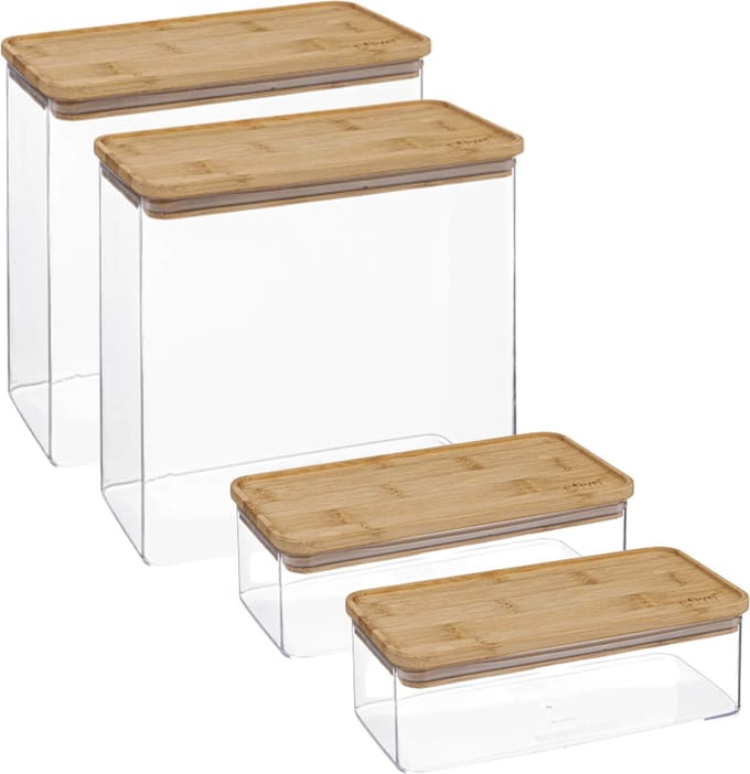5Five - Voedsel/keuken voorraadpotten set 4x stuks - kunststof/bamboe