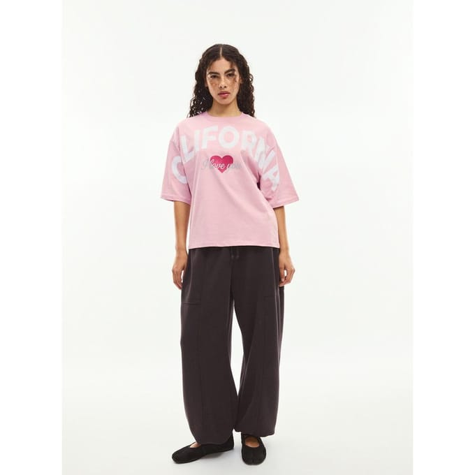 Stradivarius T-shirt met California-print  Pastelroze S