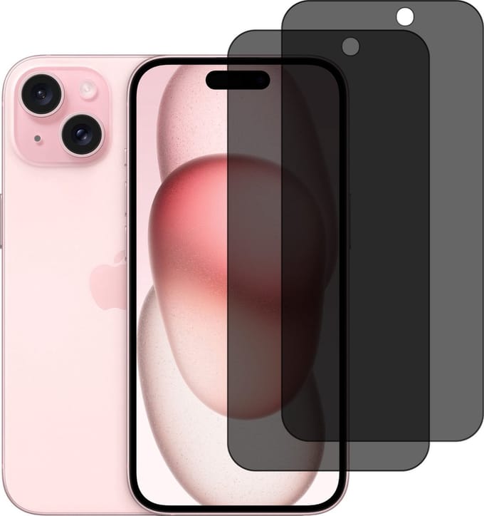 Privacy Screen protector Geschikt voor iPhone 15 screenprotectors Privacy - 2 Stuks - Full screen protector tempered glass van gehard glas
