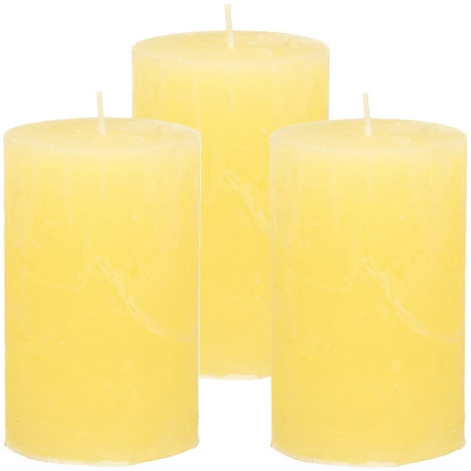 Atmosphera Stompkaars - 3x - geel - 5 x 8 cm - klein rustiek model - cilinderkaars - kaars