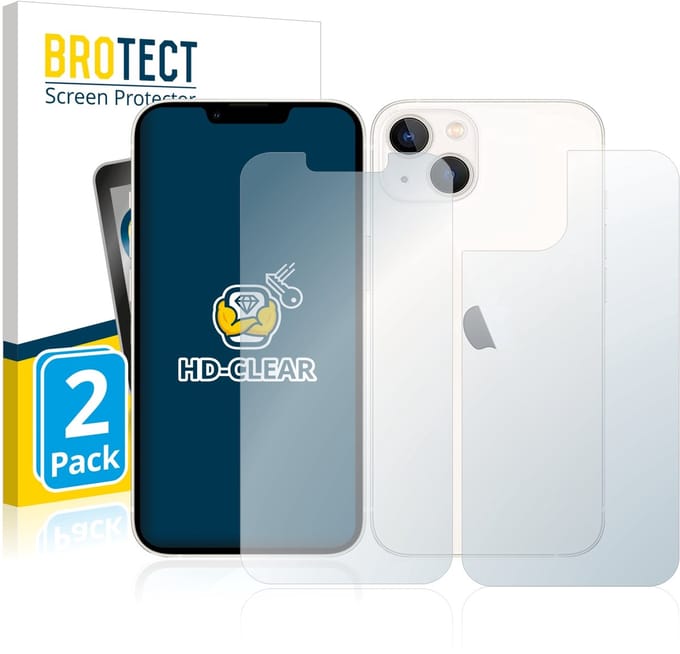 BROTECT - Screenprotector voor Apple iPhone 13 (Voor+Achter) - Folie Beschermfolie transparant 2 Stuks