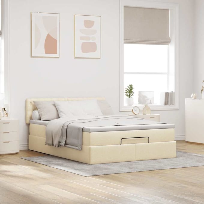 vidaXL - Bed - met - matras - 140x200 - cm - stof - crèmekleurig