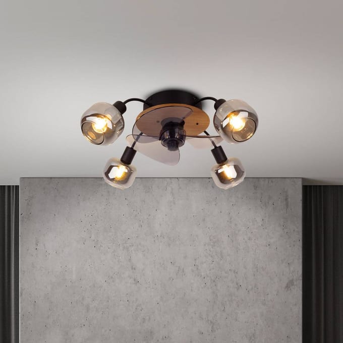 Näve Plafondventilator Fumoso, 4 E14 rookglas-armaturen