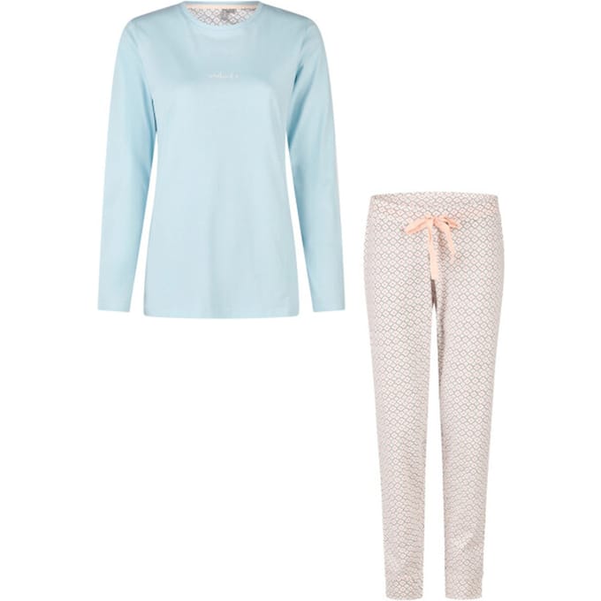 By Louise Dames Pyjama Set Lang Blauw/Wit Print - Maat M