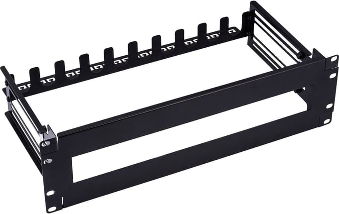 19 inch DIN-rail paneel met kabelgeleiding | 3U | zwart/grijs