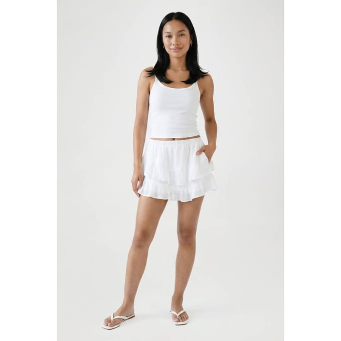 boohoo Dames Chiffon Micro Mini Skort Met Kanten Inzet | Wit | Maat: 42