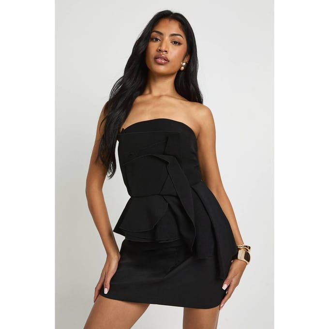 boohoo Dames Bandeautop van crepe met ruches | Black | Maat: 8