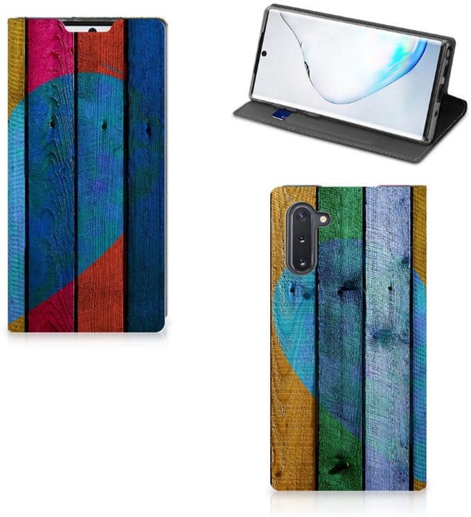 Samsung Galaxy Note 10 Book Wallet Case Wood Heart - Cadeau voor je Vriend