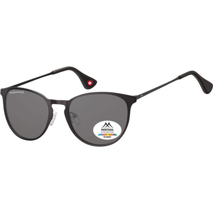 Sonnenbrille Montana mit rauchpolarisiertem Rundglas und schwarzen Metallbügeln