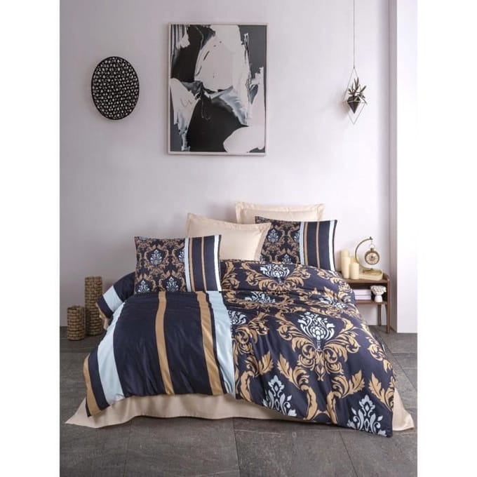 Parure de lit - 1 housse de couette 220 x 240 cm + 2 taies d'oreiller 60 x 60 cm - 100 % polyester microsatin - Bleu