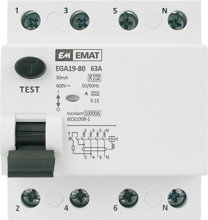 EMAT aardlekschakelaar 63A 30mA type A 3-fase (4P) (85002005)