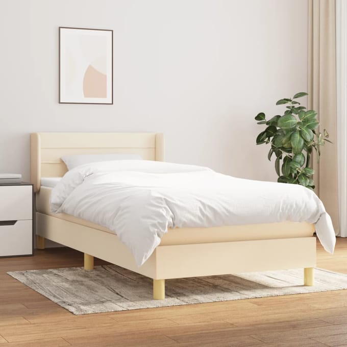 vidaXL - Boxspring - met - matras - stof - crèmekleurig - 100x200 - cm